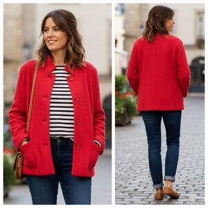 Talbots L Old Money Modern Contemporary Classic Chic Boiled Wool Blend Peacoat